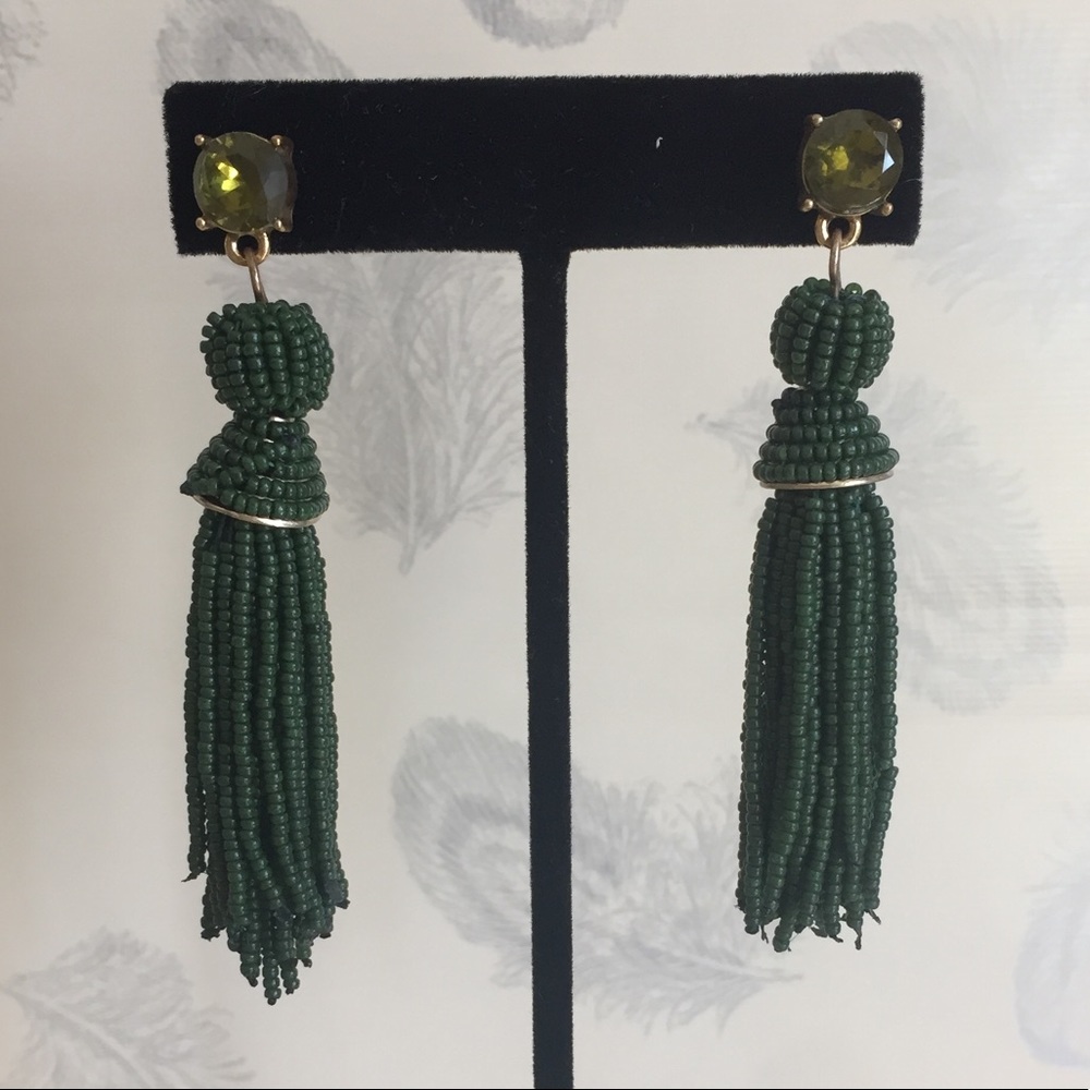 Ann Taylor Green beaded tassel earrings